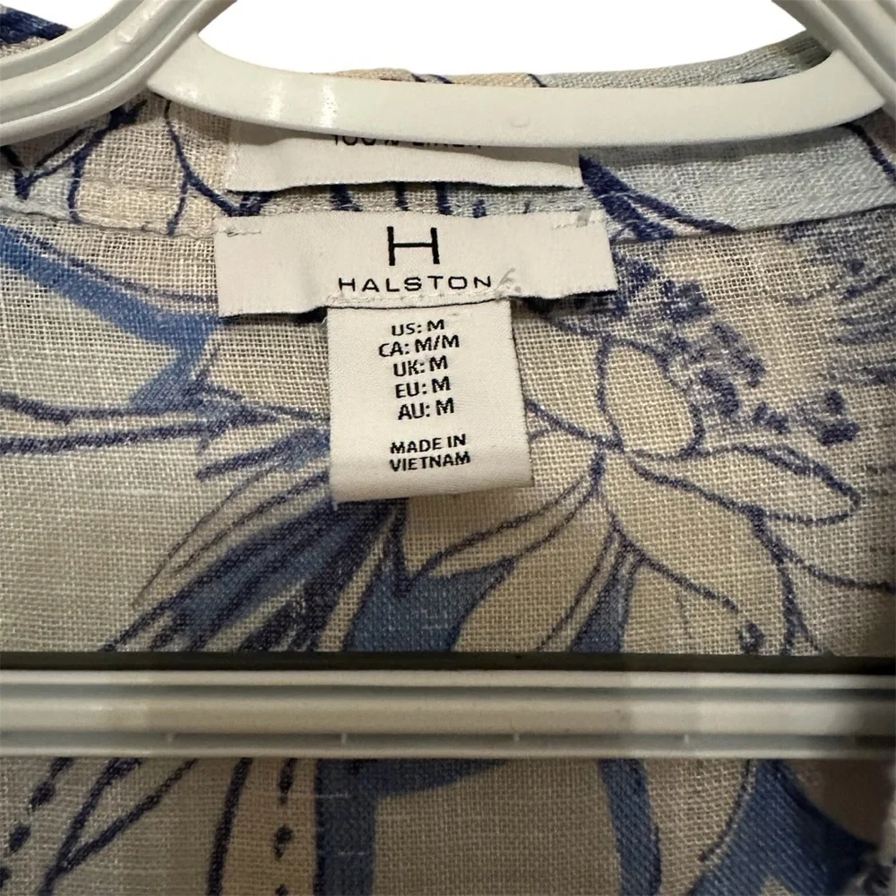 EUC Halston Blue and Cream Floral Shirt